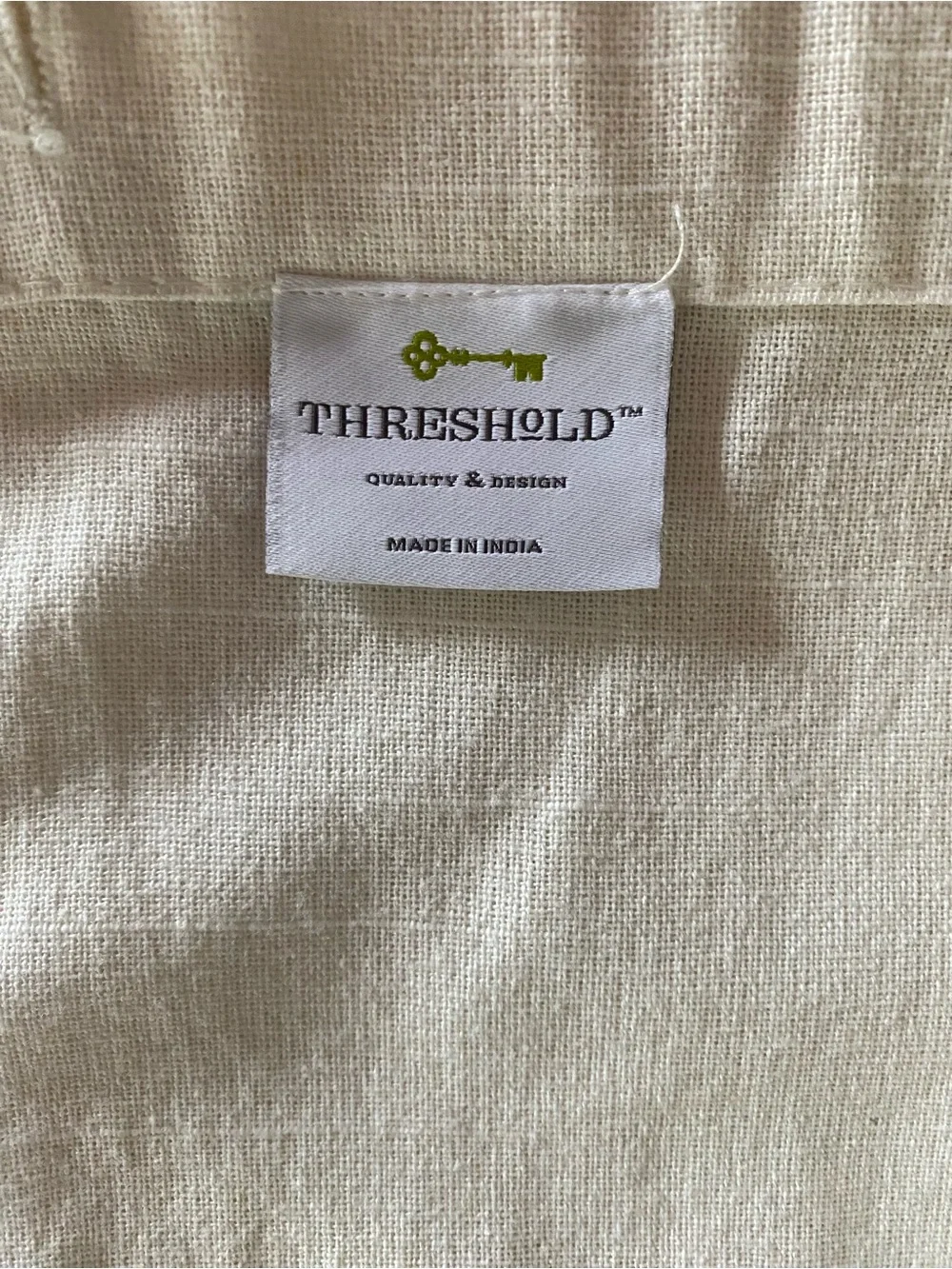 Threshold Cream Shower Curtain with Gray Stripe Trim
